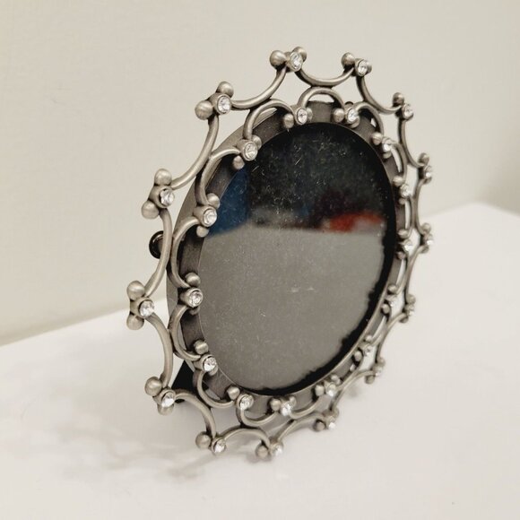 2010 Fetco Floral Rhinestone Round Free Standing Pewter Picture Frame - Picture 2 of 5